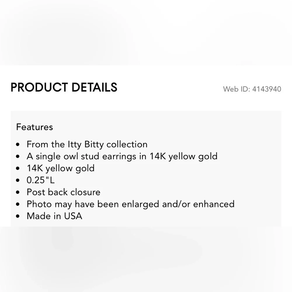 Zoë Chicco 14K Yellow Gold Itty Bitty Symbols Owl Single Stud Earring - Picture 7 of 8